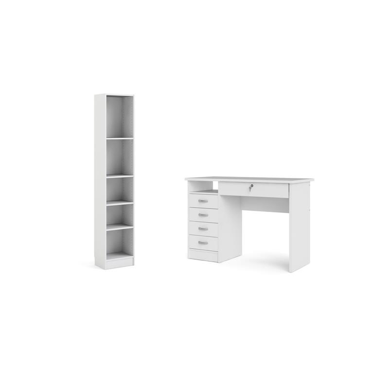 Pemberly Row Set of 2 Home Computer Office Desk 7 5-Shelf Bookcase in White