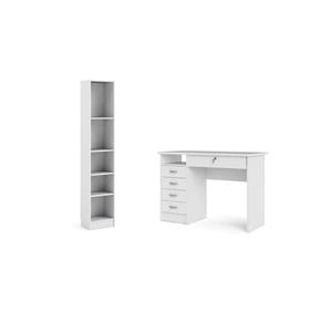 Pemberly Row Set of 2 Home Computer Office Desk 7 5-Shelf Bookcase in White
