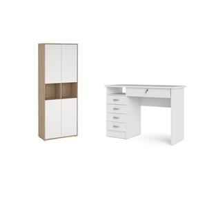 Pemberly Row Set of 2 Home Computer Office Desk & 6-Shelf Bookcase