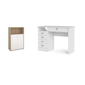 Pemberly Row Set of 2 Home Computer Office Desk & 3-Shelf Adjustable Bookcase