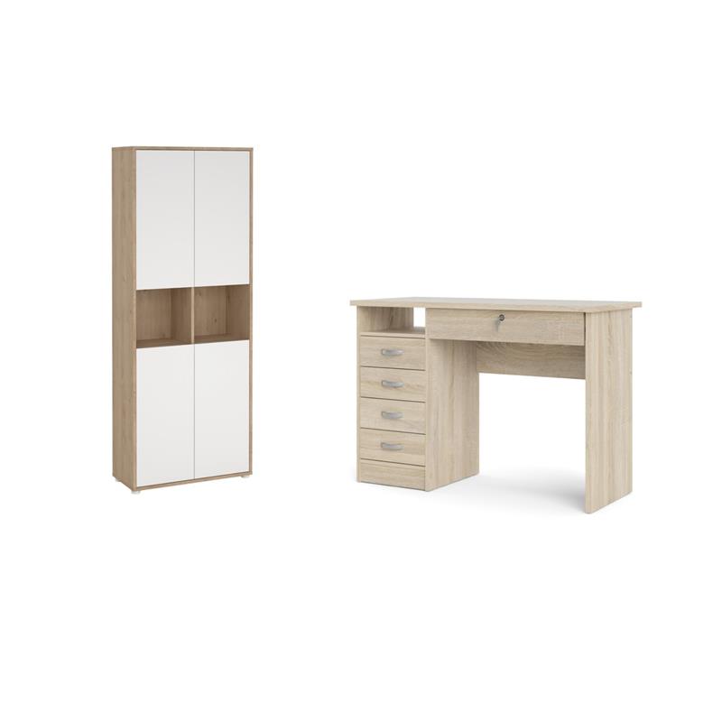 Pemberly Row Set of 2 Desk with 5-Drawers & 6-Shelf Bookcase with Doors