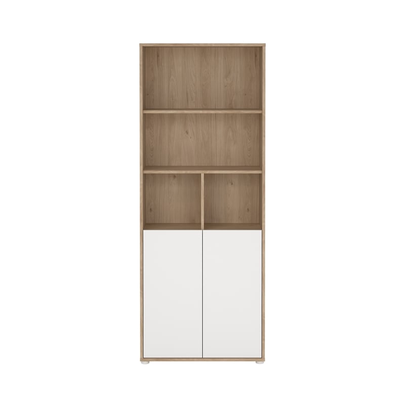 Pemberly Row Set of 2 Desk with 5-Drawers & 6-Shelf Adjustable Bookcase