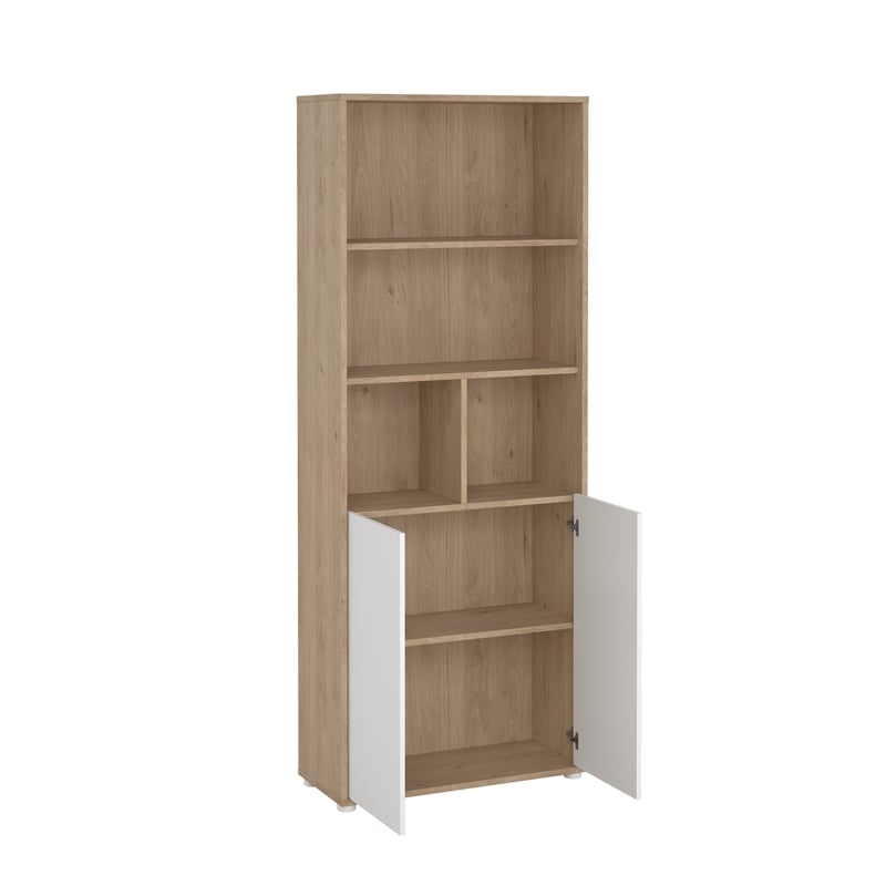 Pemberly Row Set of 2 Desk with 5-Drawers & 6-Shelf Adjustable Bookcase