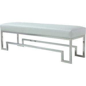 Pemberly Row 18&quot Stainless Steel Bench in Silver & Faux White Gator