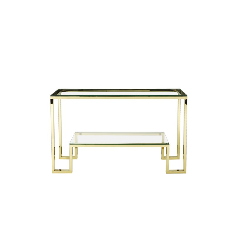 Pemberly Row Contemporary / Modern Metal Console in Polished Gold
