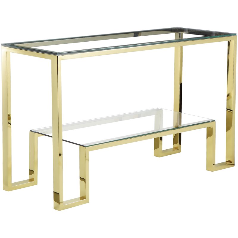 Pemberly Row Contemporary / Modern Metal Console in Polished Gold