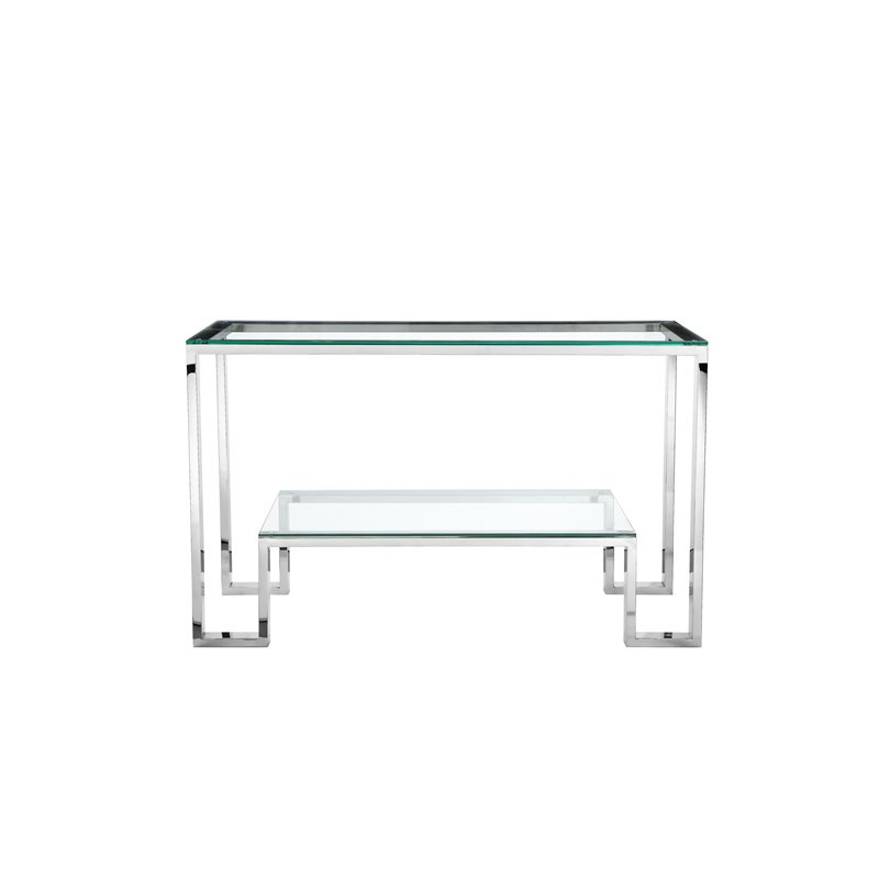 Pemberly Row Contemporary Metal Console in Hand Polished Silver Finish