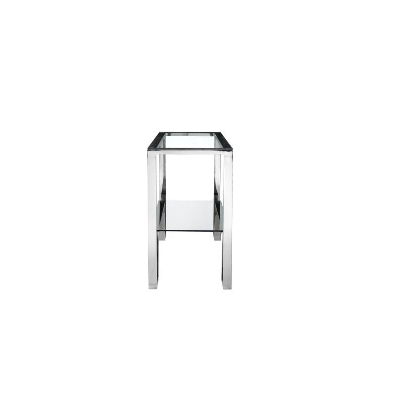 Pemberly Row Contemporary Metal Console in Hand Polished Silver Finish
