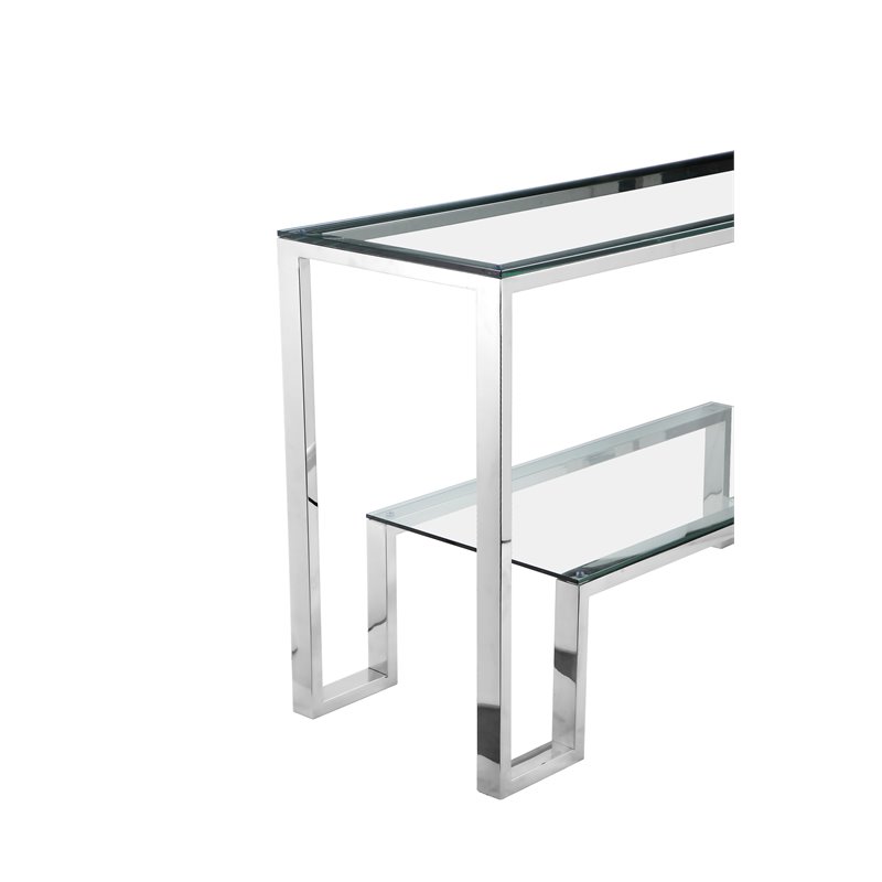 Pemberly Row Contemporary Metal Console in Hand Polished Silver Finish