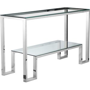 Pemberly Row Contemporary Metal Console in Hand Polished Silver Finish