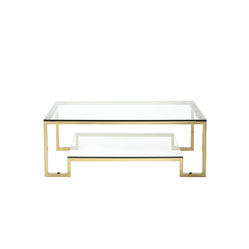 Pemberly Row Contemporary Metal Coffee Table in Polished Gold