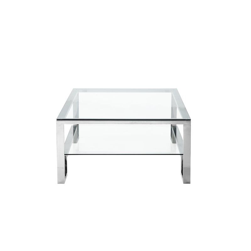 Pemberly Row Contemporary / Modern Metal Coffee Table in Silver