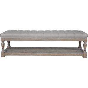 Pemberly Row Contemporary 17&quot Wood Bench in Antique White & Frost Gray