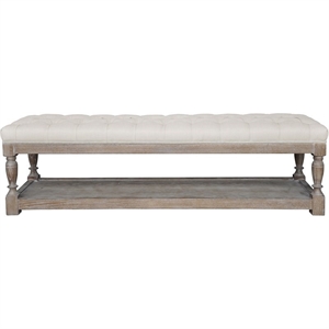 Pemberly Row Contemporary 17&quot Wood Bench in Antique White & Linen