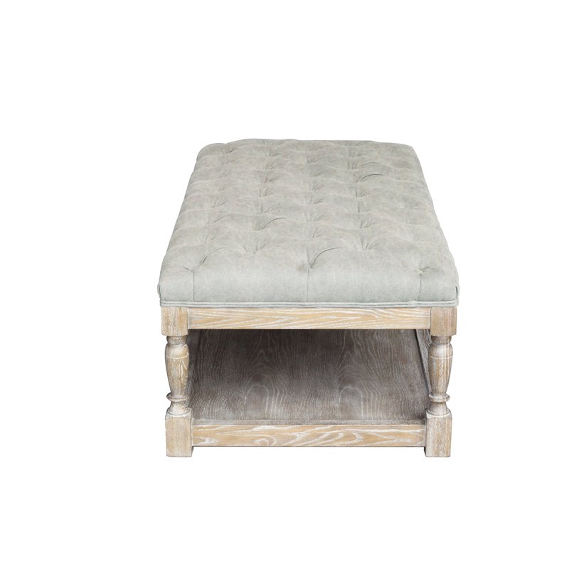 Pemberly Row Wood Rectangle Coffee Table in Antique White & Linen