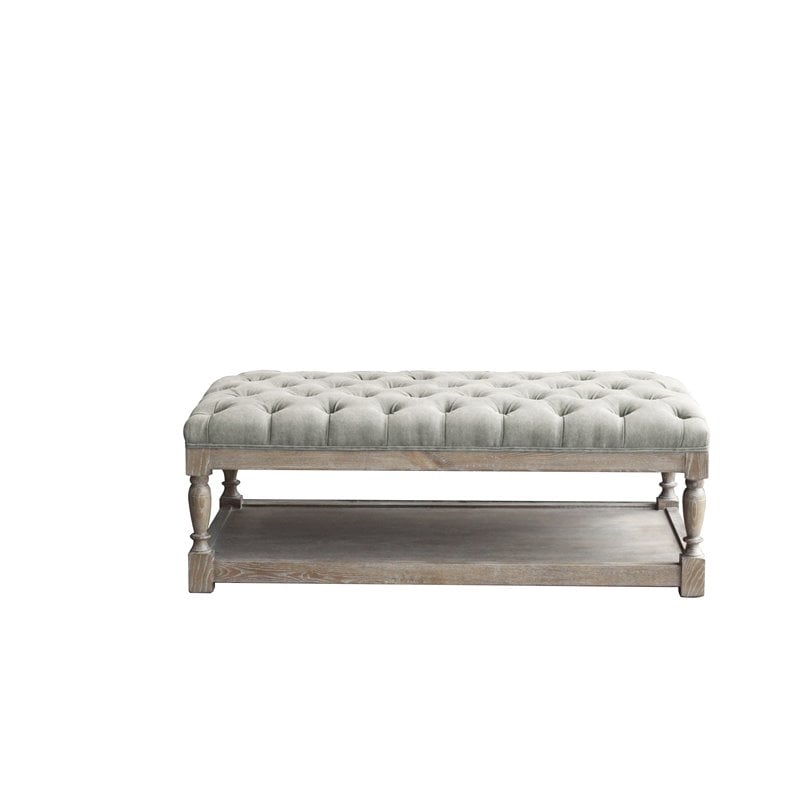 Pemberly Row Wood Rectangle Coffee Table in Antique White & Linen