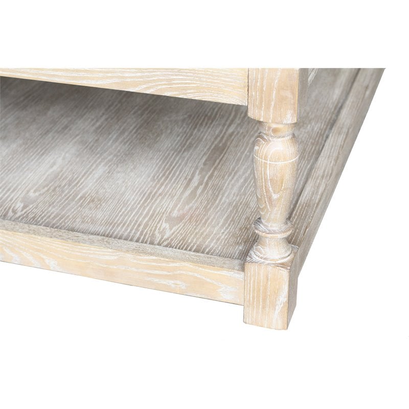 Pemberly Row Wood Rectangle Coffee Table in Antique White & Linen