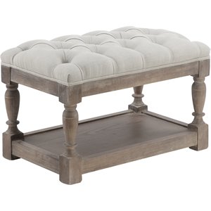 Pemberly Row Contemporary 17&quot Wood Stool in Antique White and Linen