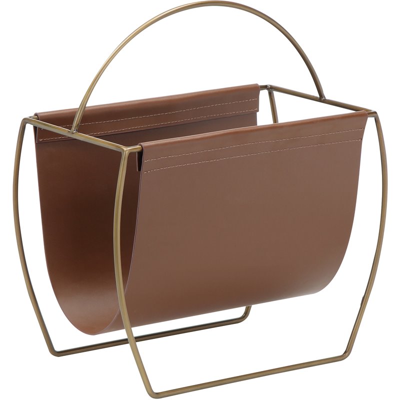 Pemberly Row Contemporary / Modern Metal Magazine Rack in Brown