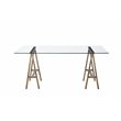 Pemberly Row Contemporary Metal Desk with Glass in Brushed Brass