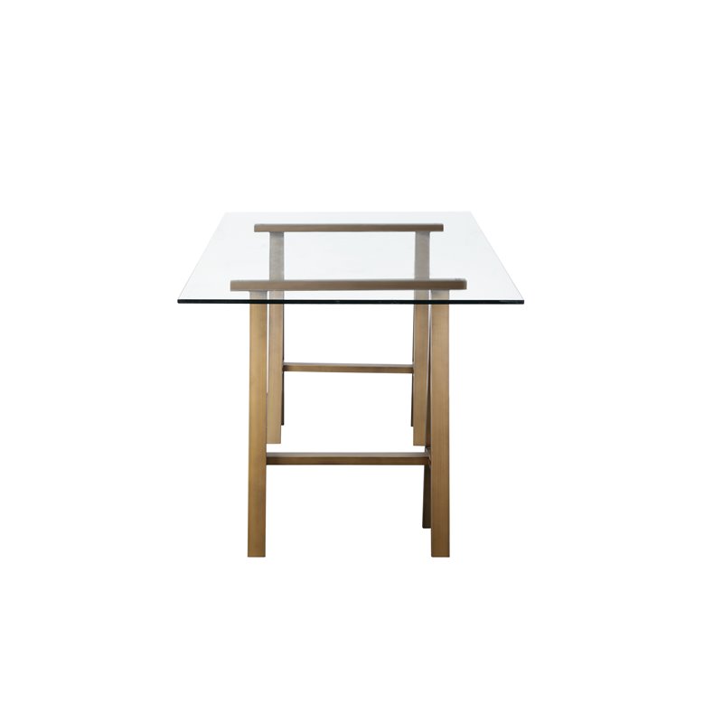 Pemberly Row Contemporary Metal Desk with Glass in Brushed Brass