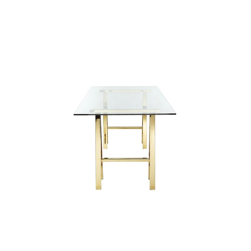 Pemberly Row Contemporary Metal Desk with Glass in Polished Gold