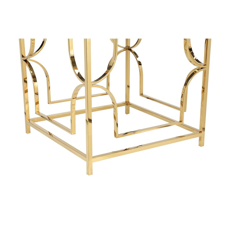 Pemberly Row Metal Round Dining Table with Glass in Polished Gold