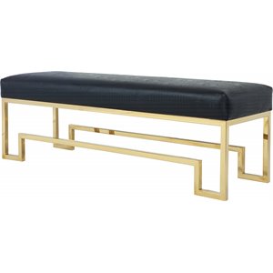 Pemberly Row 18&quot Stainless Steel Bench in Gold & Faux Black Gator