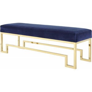 Pemberly Row 18&quot Stainless Steel Bench in Gold & Navy Velvet