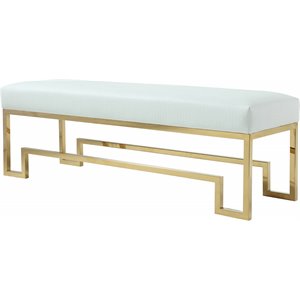 Pemberly Row 18&quot Stainless Steel Bench in Gold & Faux White Gator