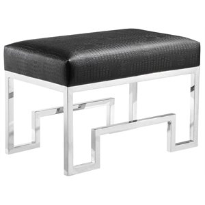 Pemberly Row 18&quot Stainless Steel Stool in Silver & Faux Black Gator