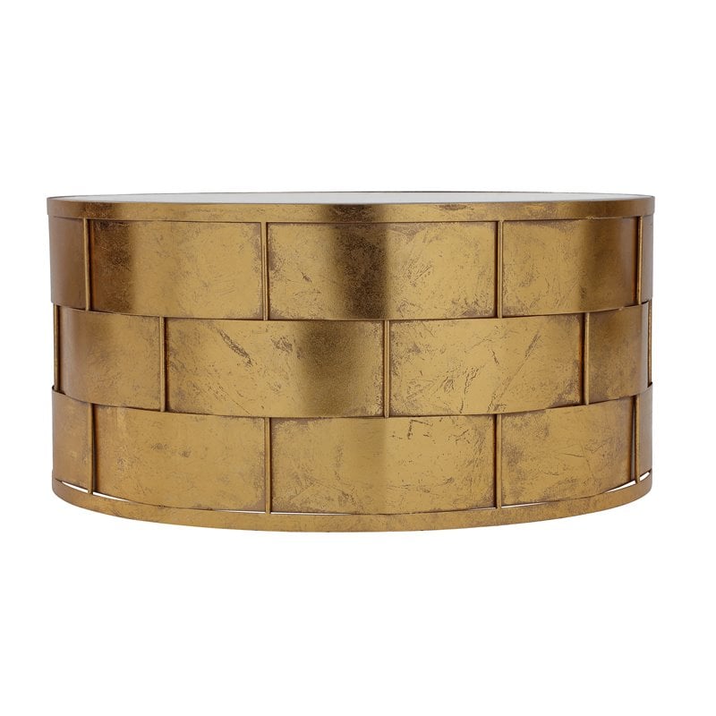 Pemberly Row Contemporary Metal Coffee Table with Glass in Gold Leaf