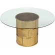 Pemberly Row Contemporary Metal Dining Table with Glass in Gold Leaf