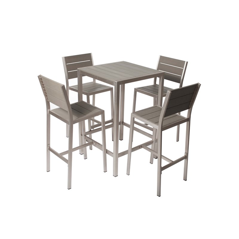 Pemberly Row 5-piece Modern Aluminum Frame Patio Bar Set in Gray