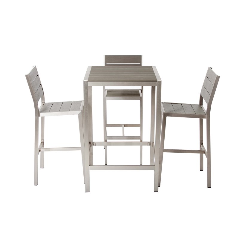 Pemberly Row 5-piece Modern Aluminum Frame Patio Bar Set in Gray