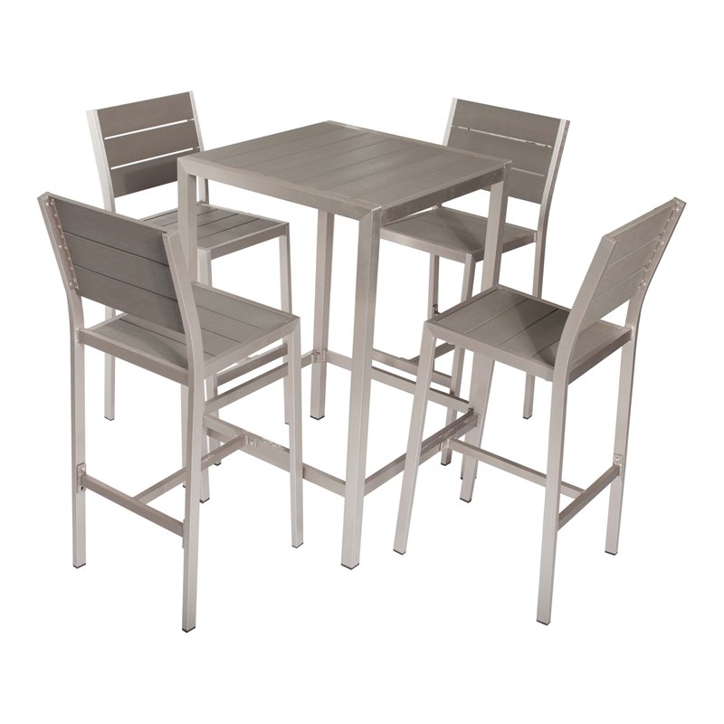 Pemberly Row 5-piece Modern Aluminum Frame Patio Bar Set in Gray
