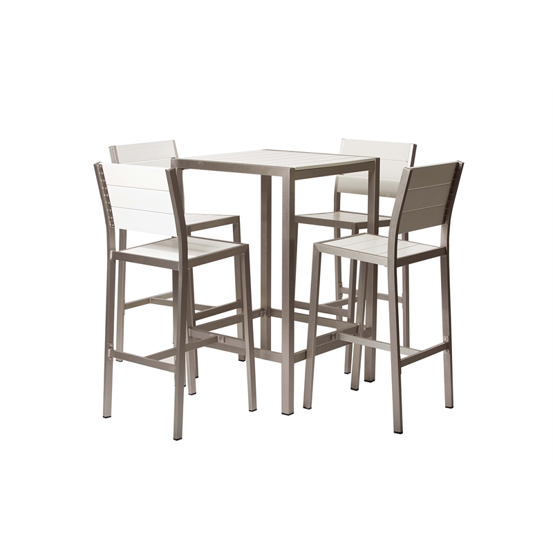 Pemberly Row 5-piece Modern Aluminum Frame Patio Bar Set in White