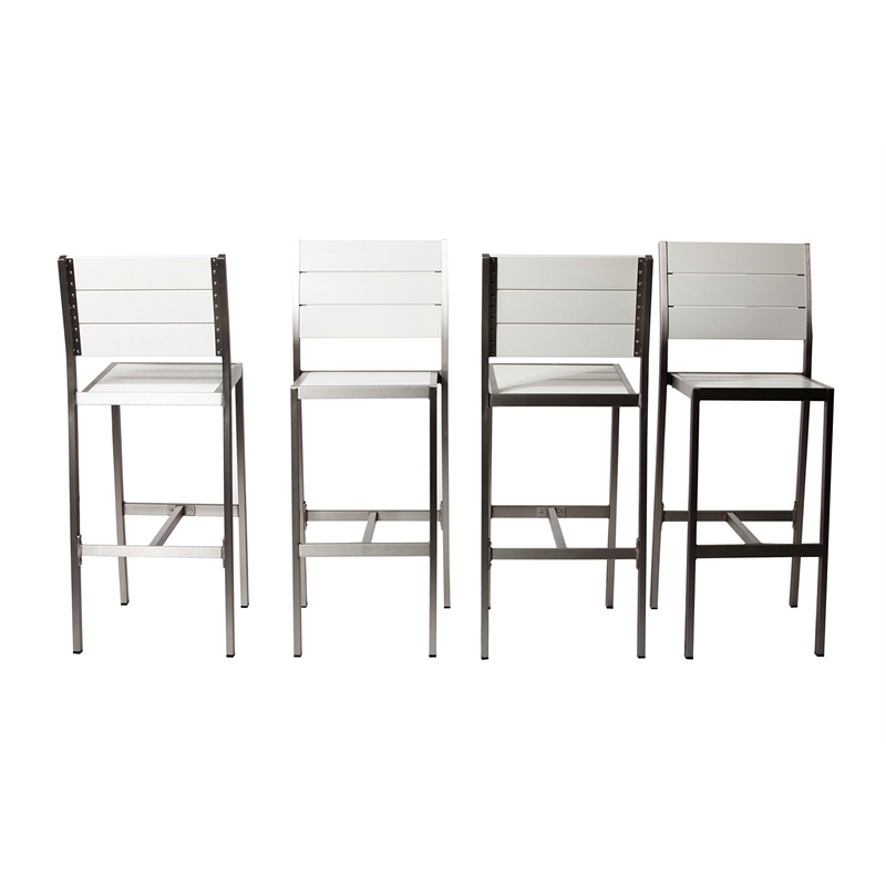 Pemberly Row 5-piece Modern Aluminum Frame Patio Bar Set in White
