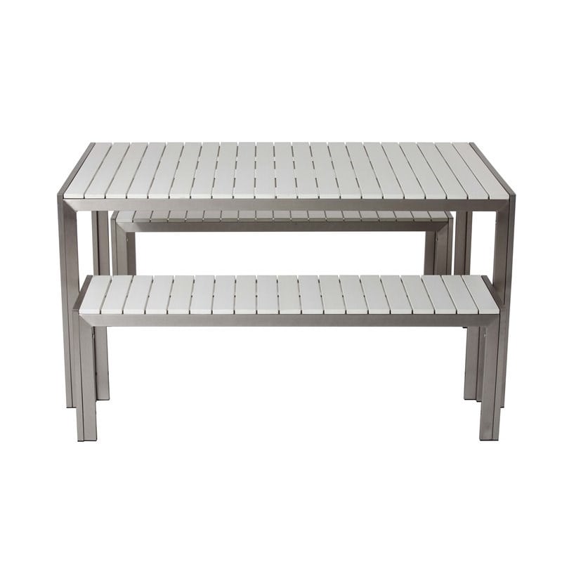 Pemberly Row 3-piece Aluminum Frame Patio Dining Set in White