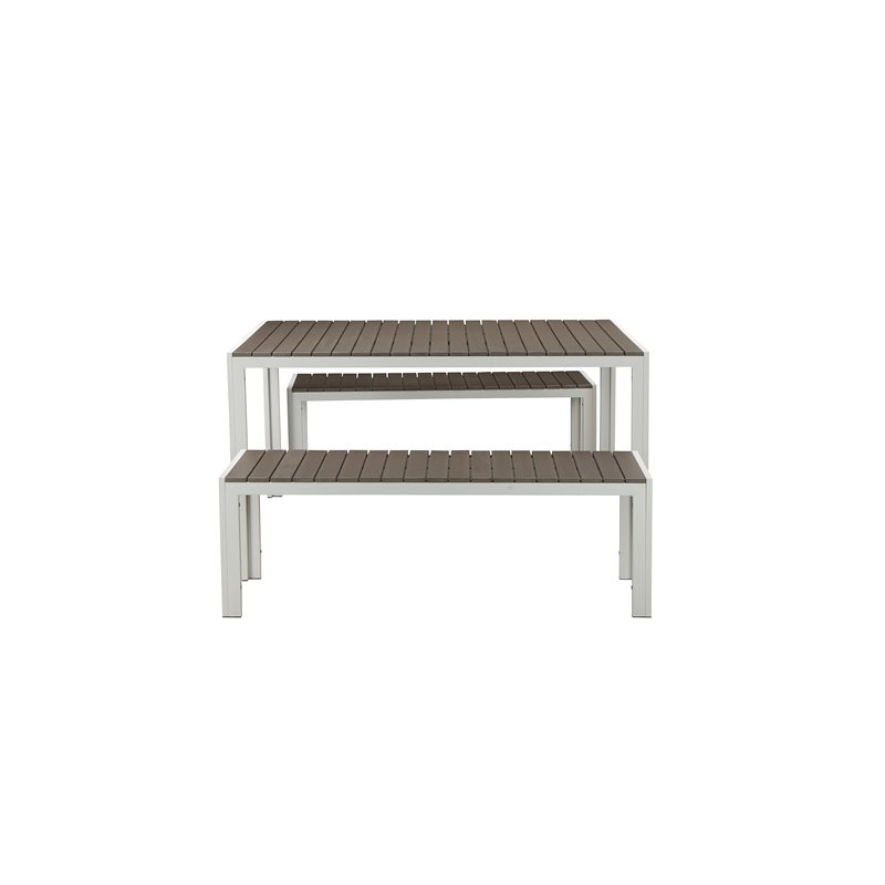 Pemberly Row 3-piece Aluminum Frame Patio Dining Set in White/Gray