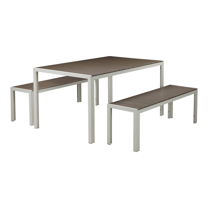 Pemberly Row 3-piece Aluminum Frame Patio Dining Set in White/Gray