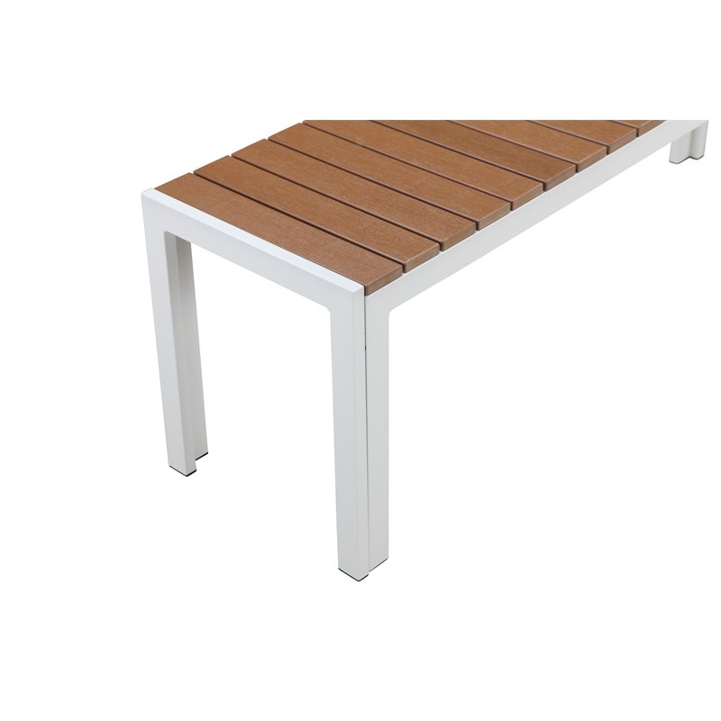 Pemberly Row 3-piece Aluminum Patio Dining Set in White/Natural Teak
