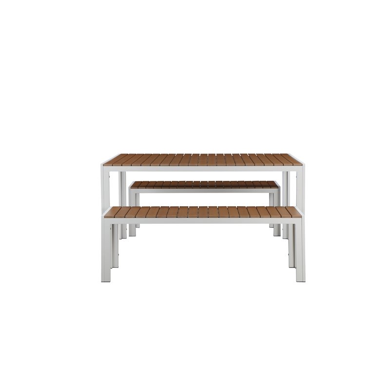 Pemberly Row 3-piece Aluminum Patio Dining Set in White/Natural Teak