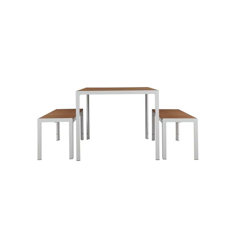 Pemberly Row 3-piece Aluminum Patio Dining Set in White/Natural Teak