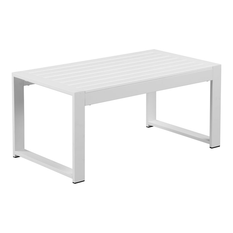 Pemberly Row Modern Aluminum Frame Outdoor Coffee Table in White