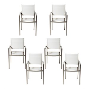 Pemberly Row Aluminum Patio Dining Char in Gray/White (Set of 6)