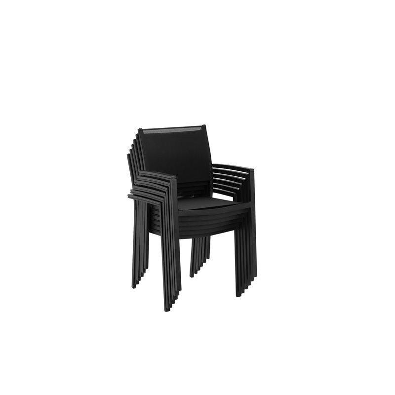 Pemberly Row 7-piece Modern Aluminum Frame Patio Dining Set in Black