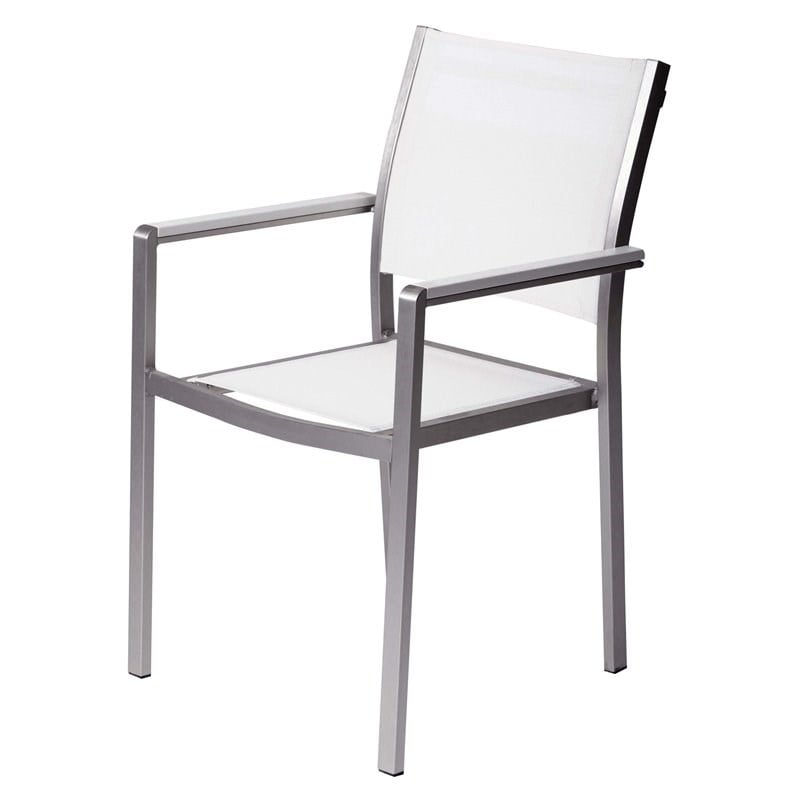 Pemberly Row Modern Aluminum Patio Dining Set in Brush Frame/White