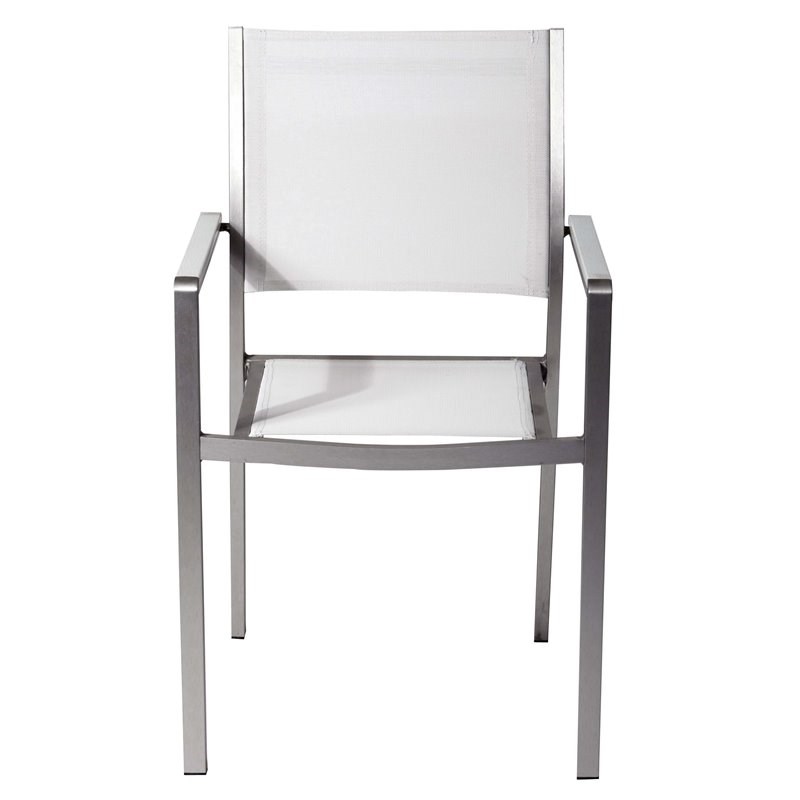 Pemberly Row Modern Aluminum Patio Dining Set in Brush Frame/White