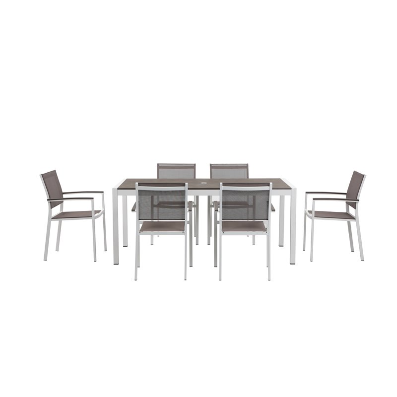 Pemberly Row 7-piece Aluminum Frame Patio Dining Set in White/Gray
